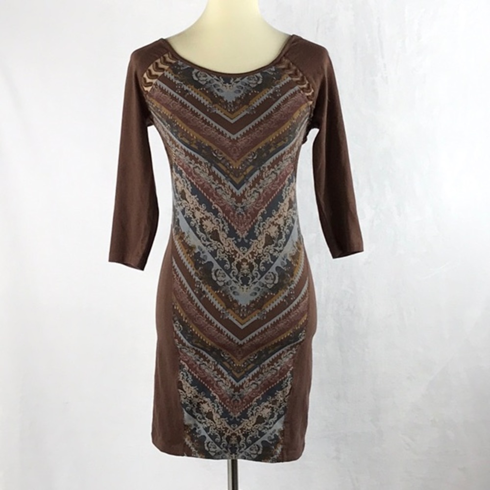 Free People Brown Multi-Color Bodycon Mini Dress